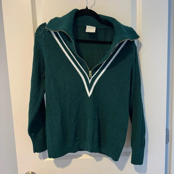 Varley Savannah Forest Green & White Knit Pullover | S - Picture 3 of 8